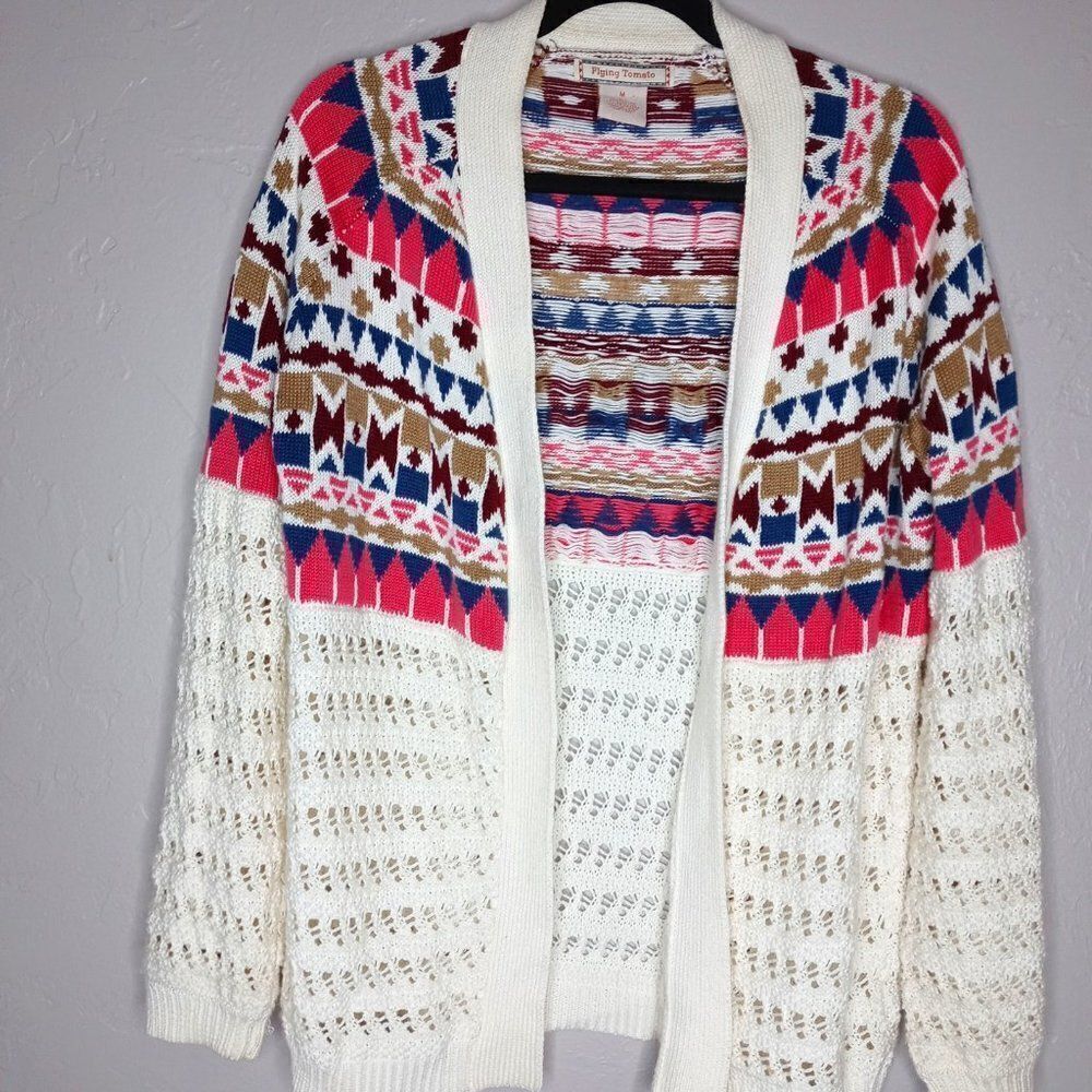 Flying Tomato Fair Isle Open Knit Cardigan Sweater